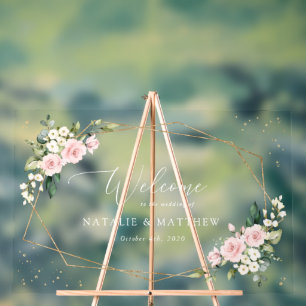 Pink Flowers, White Flowers, Boho, Wedding Welcome Acrylic Sign
