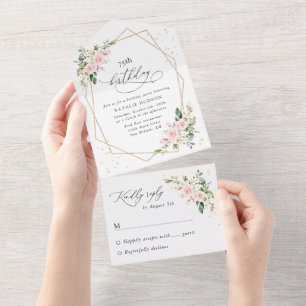 Pink Flowers, White Flowers, Greenery, Birthday All In One Invitation
