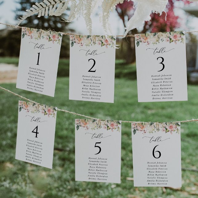 Pink Flowers, White Flowers, Seating Chart Cards (Creator Uploaded)