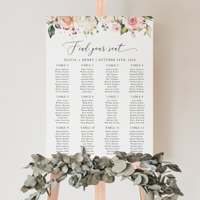 Pink Flowers, White Flowers, Wedding Seating Chart (Creator Uploaded)
