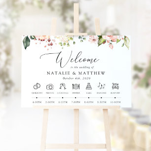 Pink Flowers, White Flowers, Wedding Timeline Poster