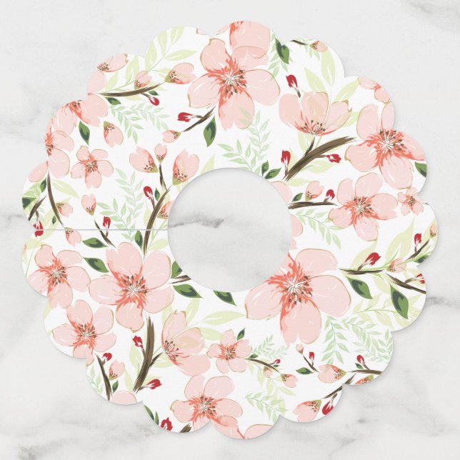 Pink flowers wine glass tag (Front)