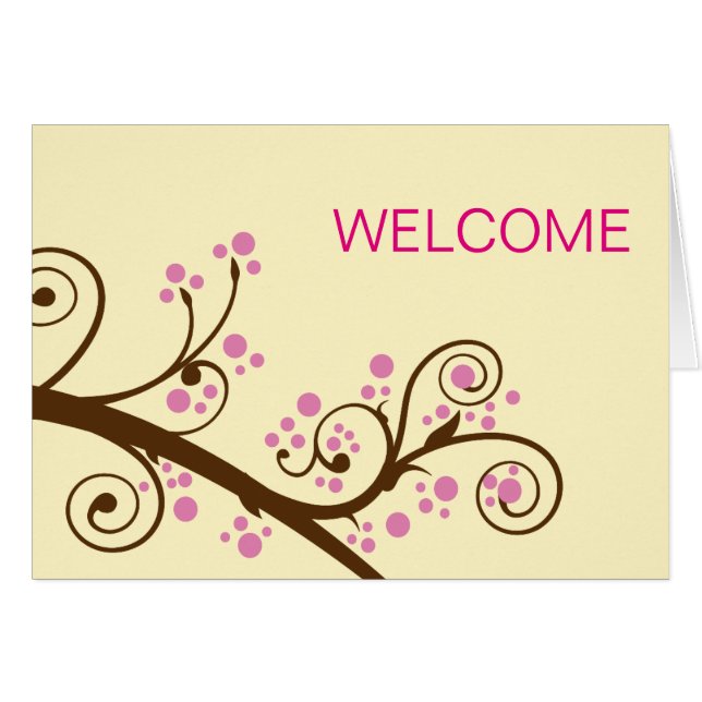 Pink Flowers with Brown Branch Cute Welcome (Front Horizontal)