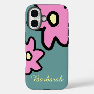 pink flowers with custom name iPhone 16 case