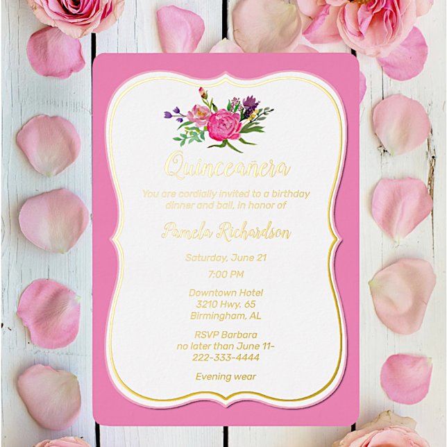 Pink Flowers with Foil Quinceañera Foil  (Creator Uploaded)