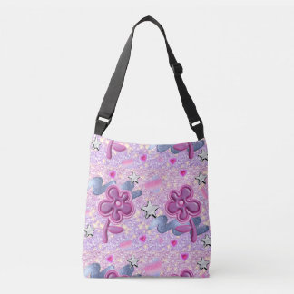 PINK FLOWERS WITH GLITTER STYLE CROSSBODY BAG