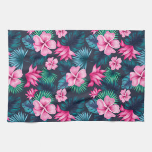 Pink Flowers with Green Leaves Partern-79066 Tea Towel