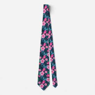 Pink Flowers with Green Leaves Partern-79066 Tie