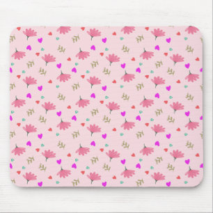 Pink Flowers With Hearts Mouse Pad