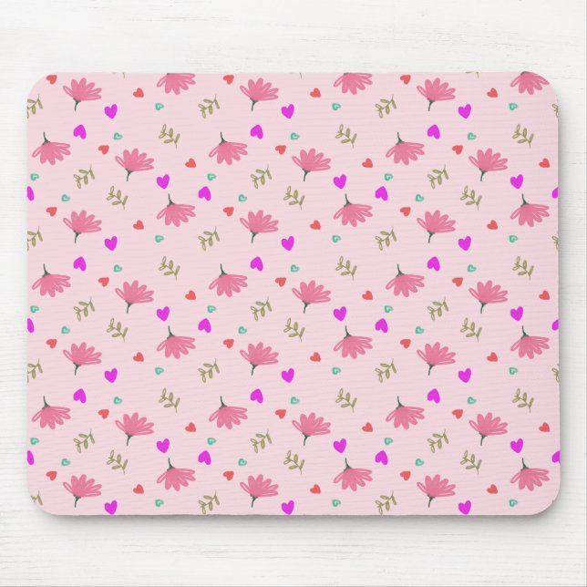 Pink Flowers With Hearts  Mouse Pad (Front)