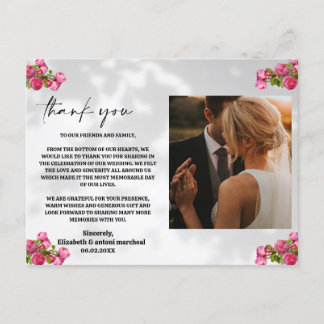 pink flowers with photo Thank you card