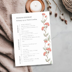 Pink Flowers Wreath Weekend Birthday itinerary Invitation