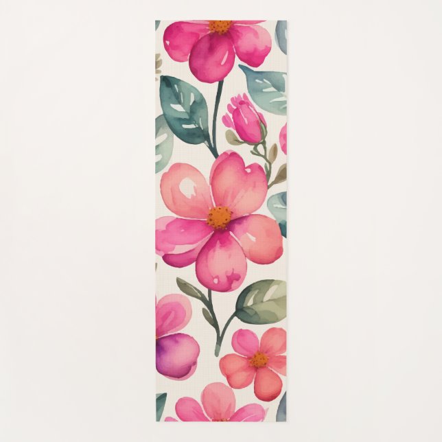 Pink Flowers Yoga Mat (Front)