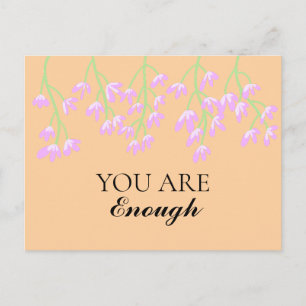 Pink flowers You Are Enough Watercolor Beige Postcard