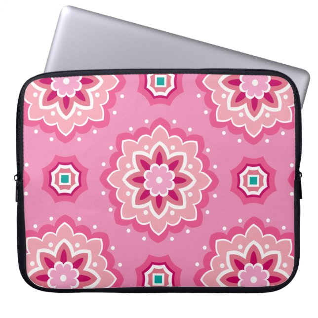 Pink & Flowery Pattern Laptop Sleeve (Front)