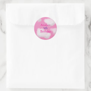 Pink fluffy clouds Personalised Birthday Classic Round Sticker