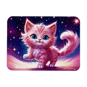 Pink fluffy cute cat  surreal blue eyes style magnet