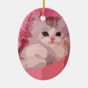 pink fluffy kitten ceramic tree decoration