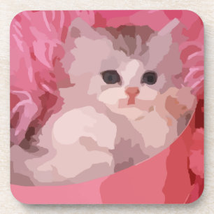 pink fluffy kitten coaster