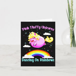 Pink Fluffy Unicorns Dancing On Rainbows T Shirt Card