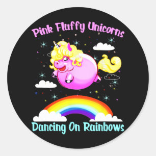 Pink Fluffy Unicorns Dancing On Rainbows T Shirt  Classic Round Sticker