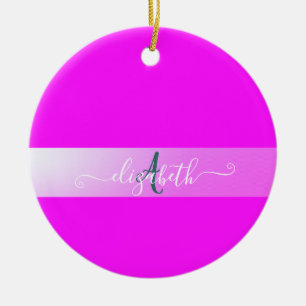 Pink Fluorescent Monogram  Ceramic Ornament