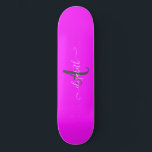 Pink Fluorescent Neon Monogram   Skateboard<br><div class="desc">Monogram on pink fluorescent background. The perfect romantic gift idea. Click the Customise It button to change fonts, move text around and further customise your design.</div>