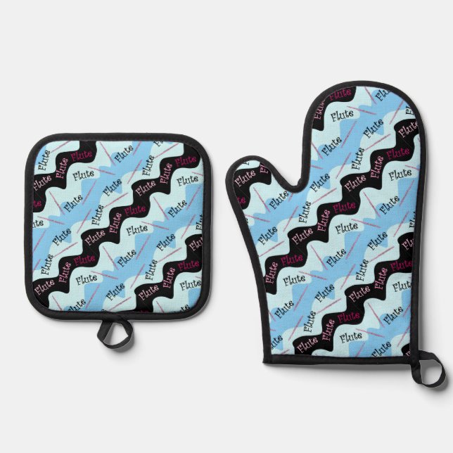 Pink Flute Pattern Oven Mitt & Pot Holder Set (Front)