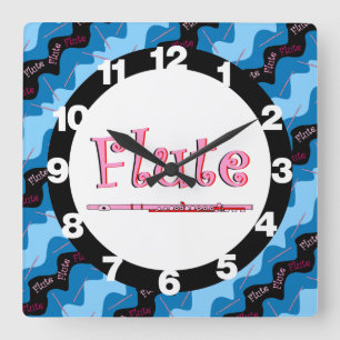 Pink Flute Pattern Square Wall Clock
