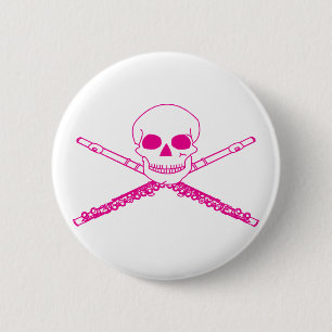 Pink Flute Skull 6 Cm Round Badge