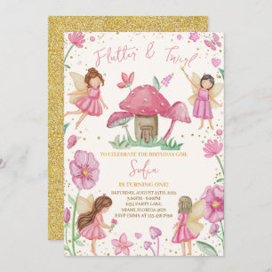 Pink Flutter and Twirl Fairy Birthday Invitation