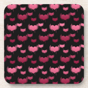 Pink Flying Hearts on Black Coaster