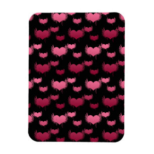 Pink Flying Hearts on Black Magnet