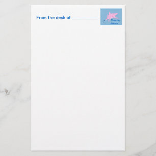 Pink Flying Pig Making Blue Stars Stationery