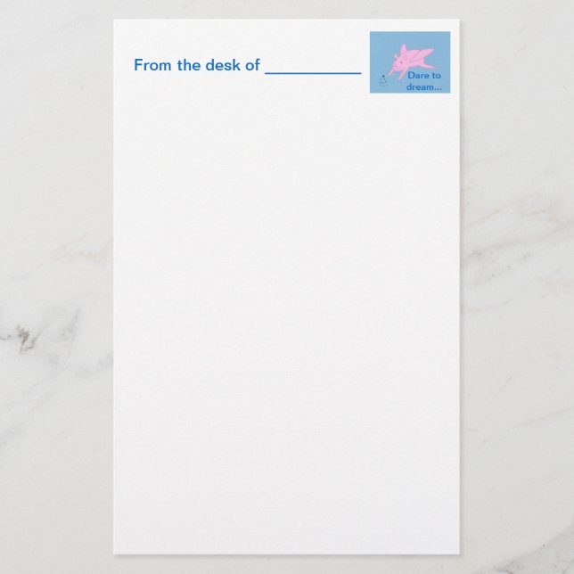 Pink Flying Pig Making Blue Stars Stationery (Front)