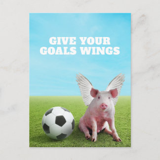 Pink Flying Pig Soccer Funny Inspirational Quote Postcard
