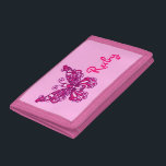 Pink flying stylised butterfly name purse trifold wallet<br><div class="desc">Encourage saving with this cute girls flying pink stylised butterfly wallet or purse,  personalise with your girl's name. Currently reads Ruby. Uniquely designed by Sarah Trett.</div>