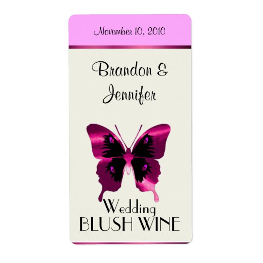 Pink Foil Butterfly Wedding Mini Wine Labels