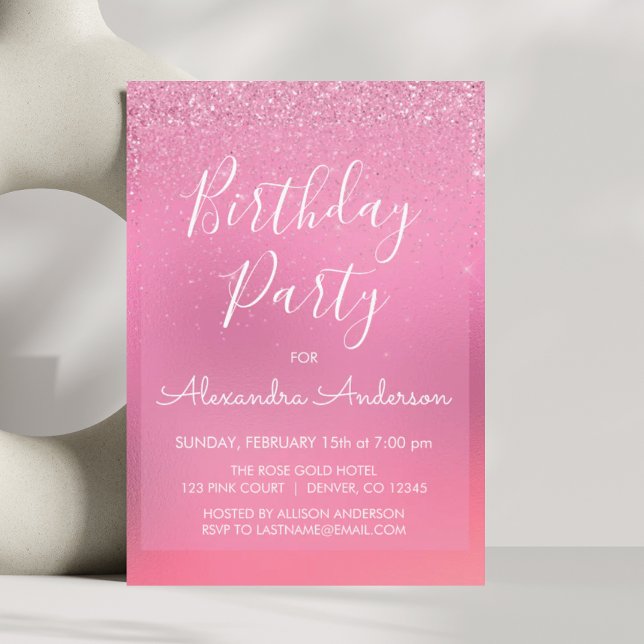Pink Foil Girly Glitter Sparkle Any Age Birthday Invitation (Creator Uploaded)
