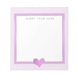 Pink Foil Heart Personalised Notepad 5.5" x 6"