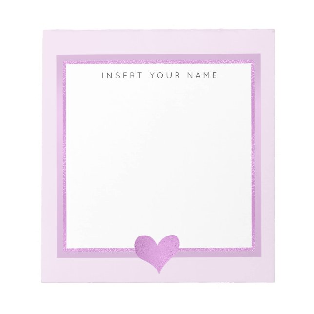 Pink Foil Heart Personalised Notepad 5.5" x 6" (Front)