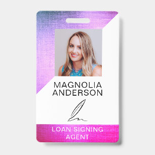 Pink Foil Notary Loan Signing Agent Quill ID Badge
