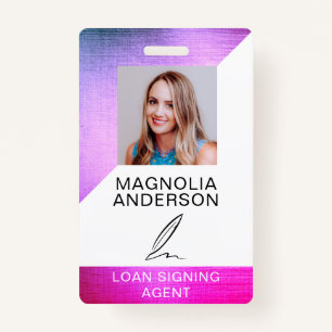 Pink Foil Notary Loan Signing Agent Quill ID Badge