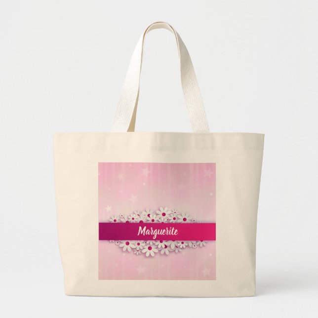 Pink Folded Daisy Large Tote Bag (Front)