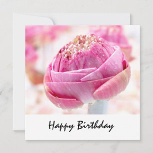 Pink folded lotus flower birthday holiday card