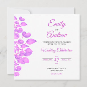 Pink Foliage Watercolor Floral Square Wedding Invitation