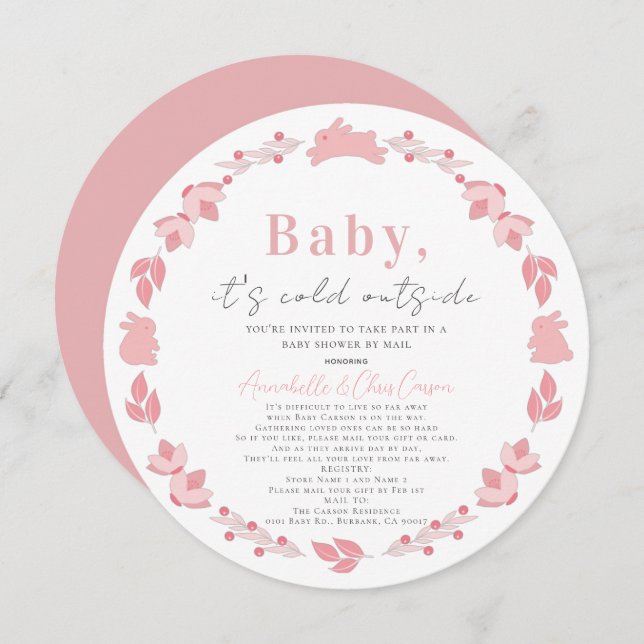 Pink Folk Art Baby It's Cold Baby Shower by Mail Invitation (Front/Back)