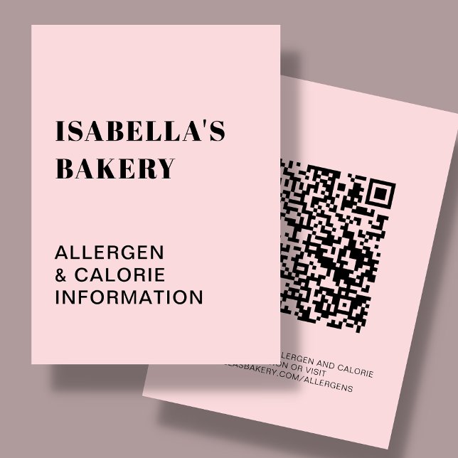 Pink Food Allergy Calorie Information QR Code Card (Creator Uploaded)