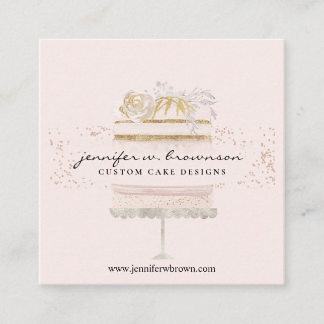 Pink food blogging baking video cookbook authoring square business card (Front)
