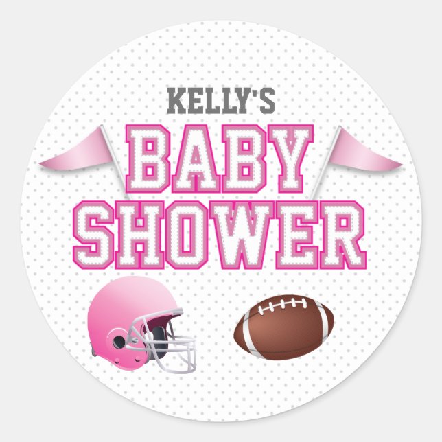 Pink Football Baby Shower Classic Round Sticker (Front)